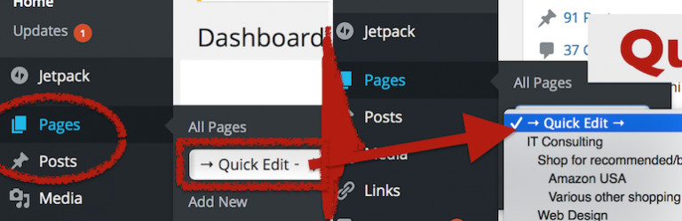Quick Edit Page Popup Menu