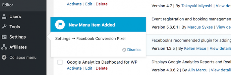 Show Plugin Menu Items on Activation