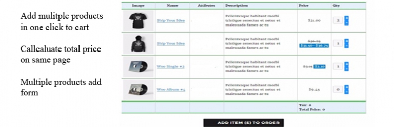 Flance Add Multiple Products order form for Woocommerce